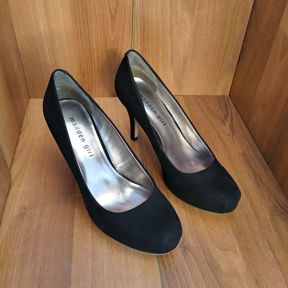 MADDEN GIRL BLACK HIGH HEEL SUEDE PUMPS